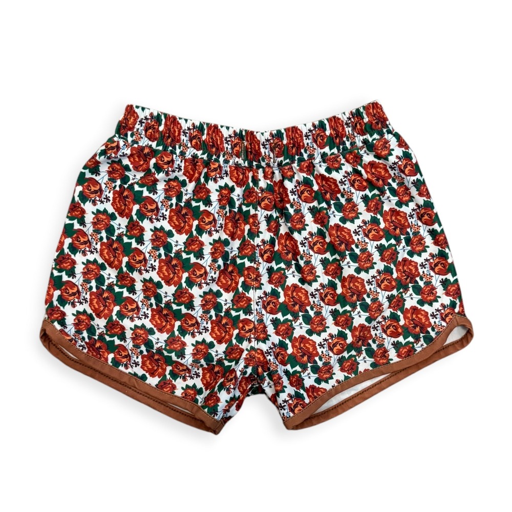 Cash & Co Kids Floral Rose Swim Trunks Board Shorts Red Orange 5/6T